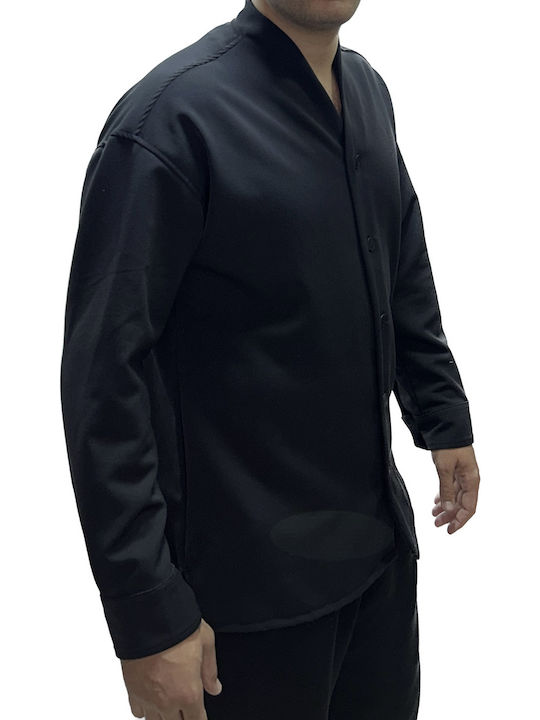 Langärmeliges Overshirt in Breite Linie Schwarz.