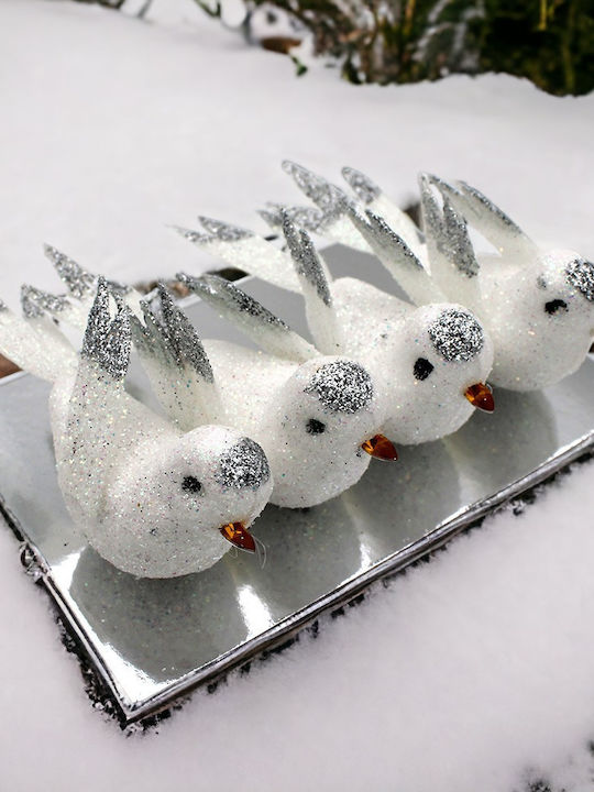 Christmas Figure Little bird White Length 4.5cm 4pcs