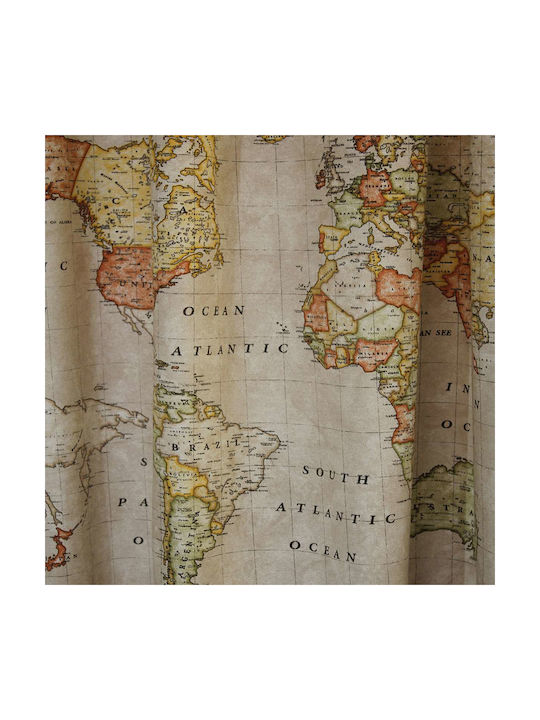 Decocraft Vorhang mit Bleistiftfalten Worldmap Beige 140x240cm