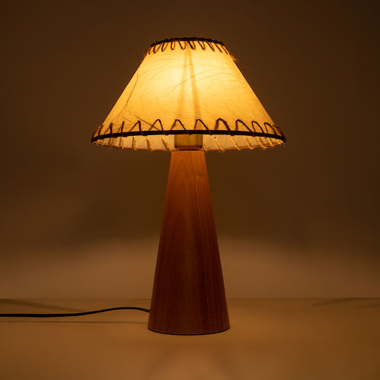 GloboStar Wood Table Lamp for Socket E27 with Beige Shade and Base