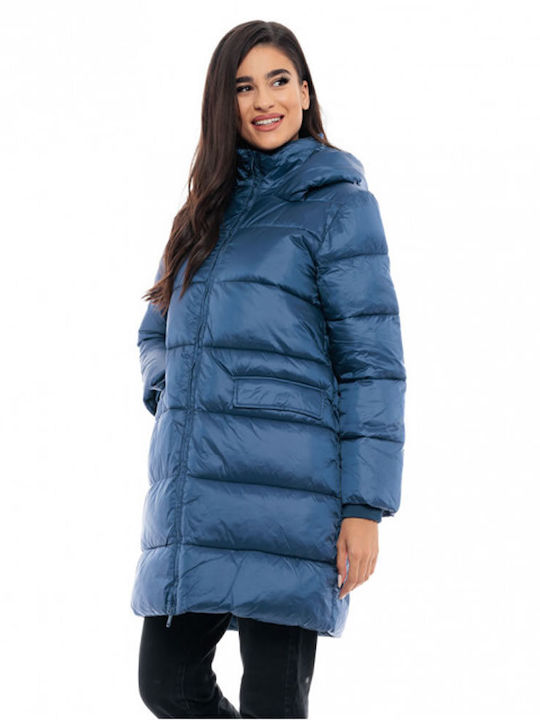 Lang Damen Puffer Jacke für Winter Navy