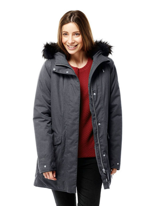 Craghoppers Women's Short Puffer Jacket Waterproof for Winter with Hood Grey