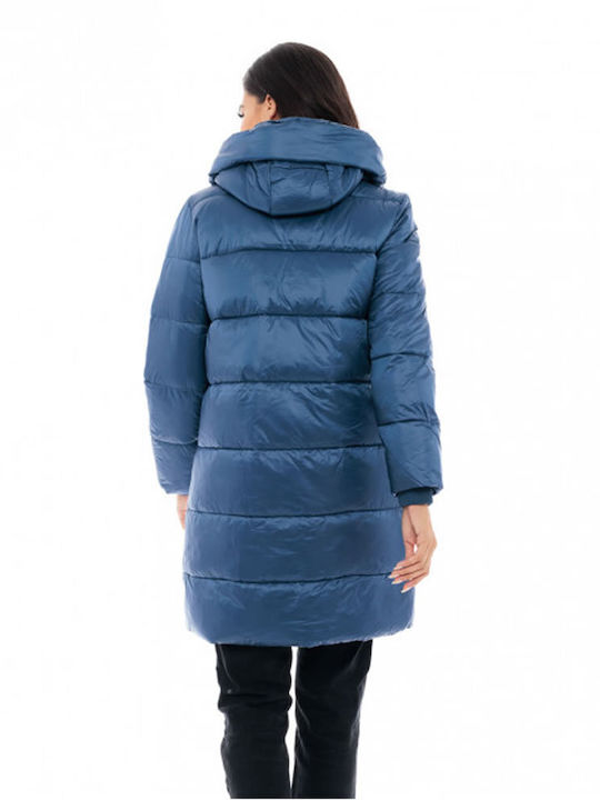 Lang Damen Puffer Jacke für Winter Navy
