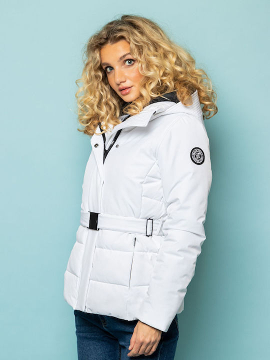 Women's Short Puffer Jacket for Winter White