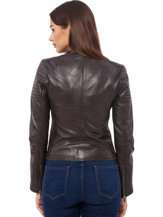 Pasiphae Leather Women's Biker Jacket Brown