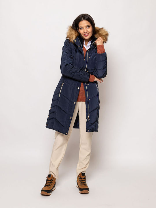 Heavy Tools Women's Short Puffer Jacket for Winter Blue Navy