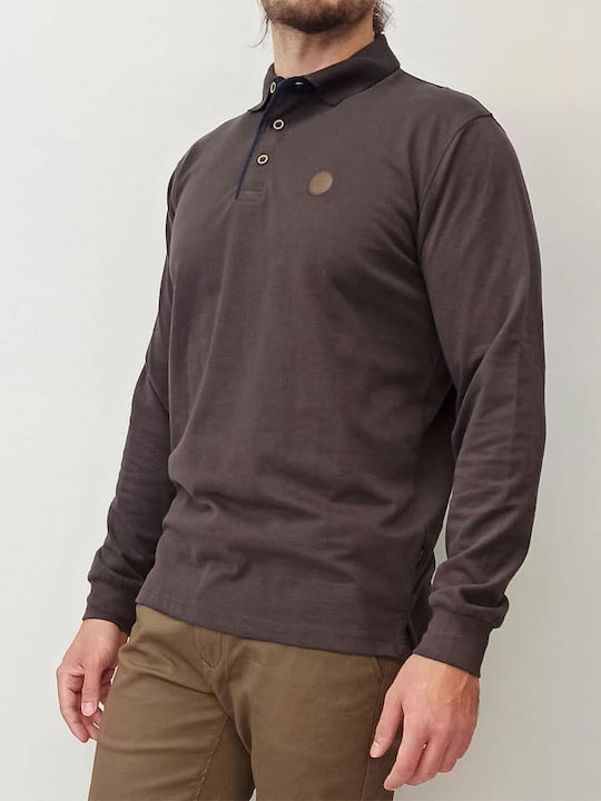 Double Men's Long Sleeve Blouse Polo dk. coffee