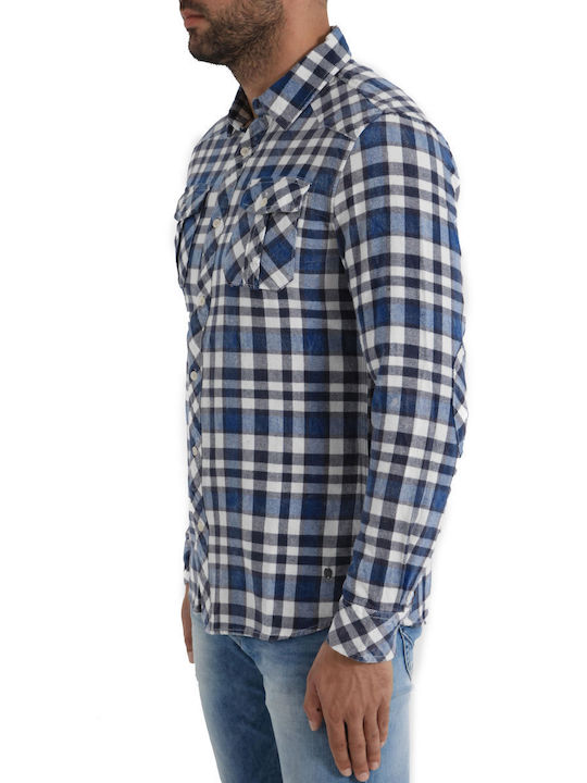 Garage Fifty5 Men's Shirt Long Sleeve Cotton Checked Blue