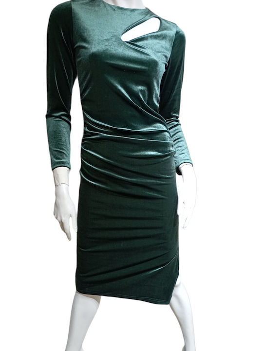 Kalliope Midi Evening Dress Velvet with Slit Green