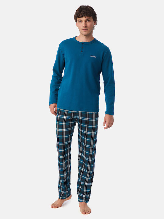 Minerva Men's Winter Cotton Checked Pajamas Set ΠΕΤΡΟΛ