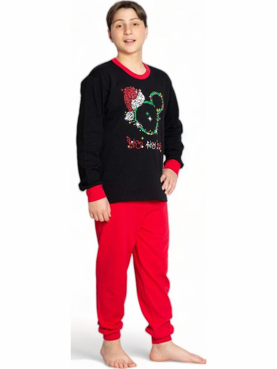 Nina Club Kids' Pajamas Winter Cotton Black Happy Nina Club Kids' Pajamas Winter Cotton Black Happy