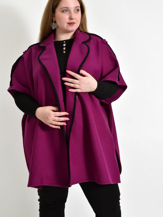 Potre Women's Midi Coat with Buttons Magenta