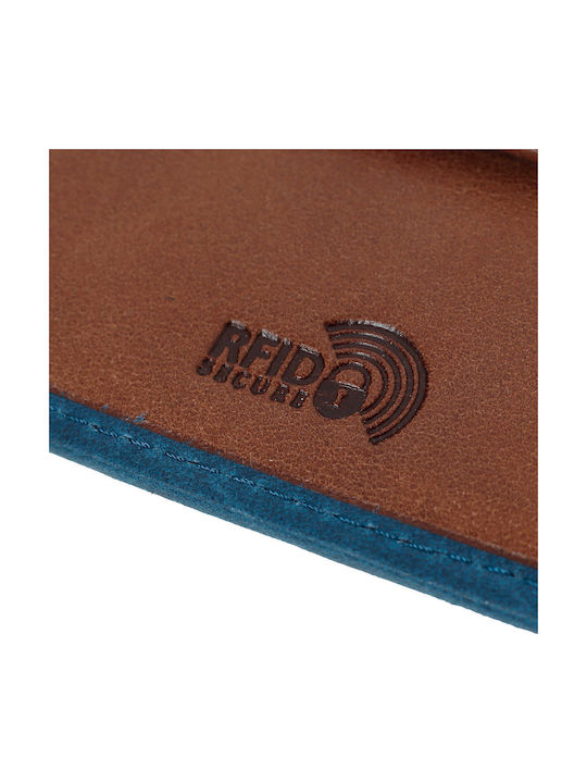 Δερμάτινο Ανδρικό Πορτοφόλι Καρτών με RFID Μπλε