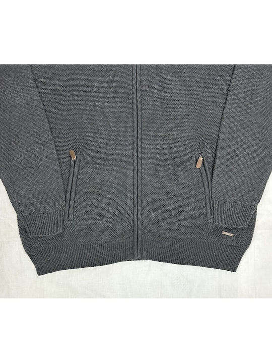 Double Men's Knitted Cardigan Grey