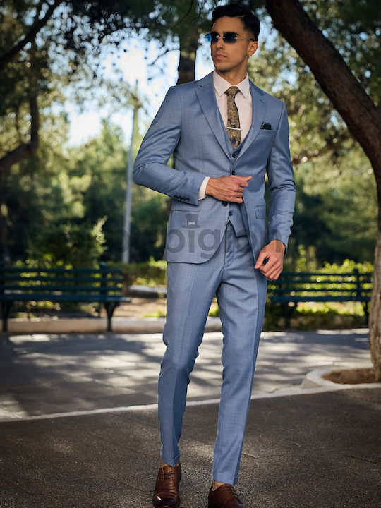 Costum Bărbați De Vară Cu Vestă Albastru Deschis