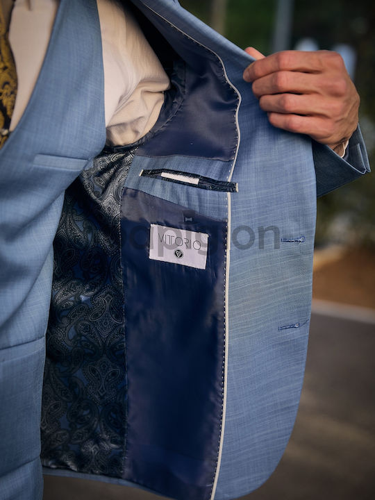 Costum Bărbați De Vară Cu Vestă Albastru Deschis