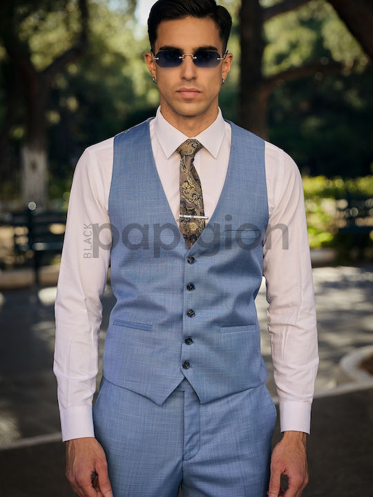 Costum Bărbați De Vară Cu Vestă Albastru Deschis