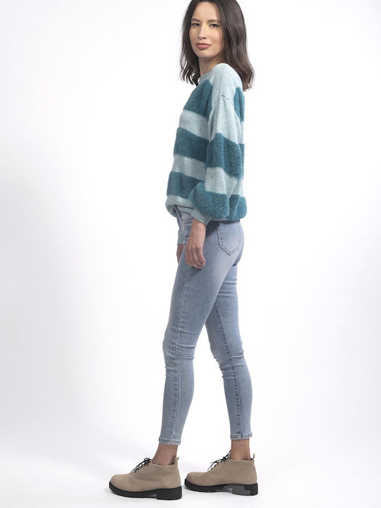 E-shopping Avenue Women's Long Sleeve Sweater Striped Green