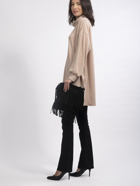 E-shopping Avenue Women's Long Sleeve Sweater Turtleneck Beige