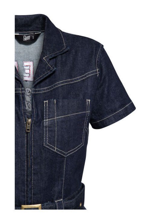 Women's Denim One-piece Suit Dark Blue