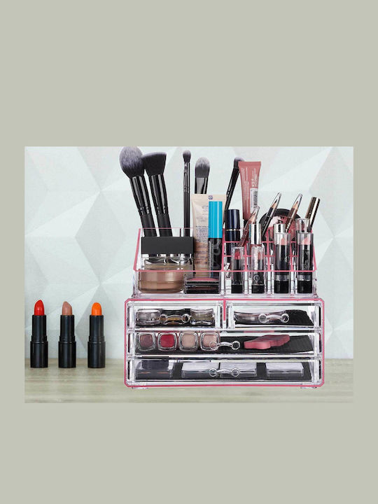 Relaxdays Cosmetics Organizer with 4 Drawers Transparent 2 Pieces 24x19x13.5cm