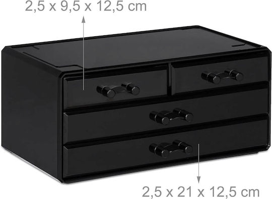 Relaxdays Kosmetikorganisator mit 4 Schubladen Schwarz 2 Stück 24x19x13,5cm