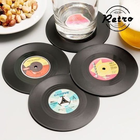 Out of the Blue Round Coaster Wooden Black 9cm 4pcs