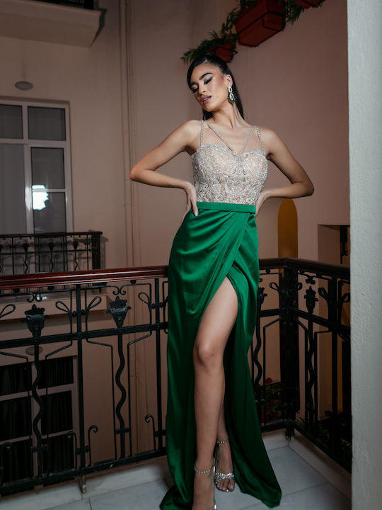 Sommer Maxi Abendkleid mit Schlitz Grün