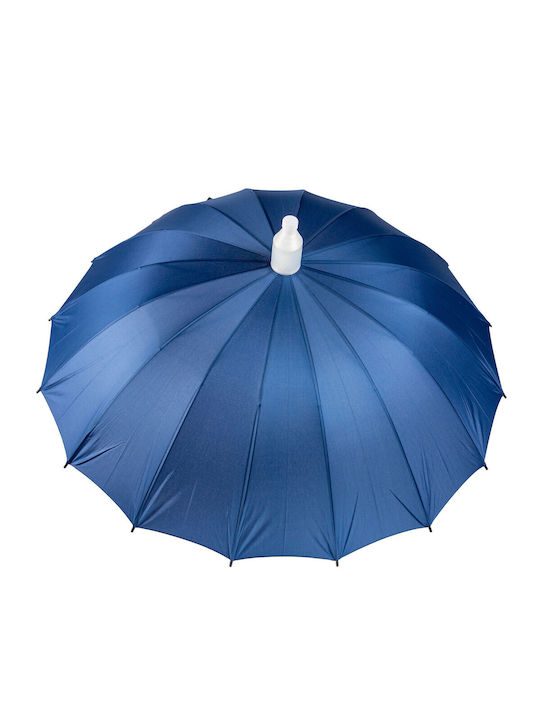 Windproof Automatic Umbrella with Walking Stick Blue