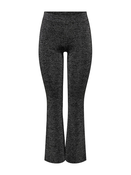 Women's Fabric Flared Trousers Black Silver