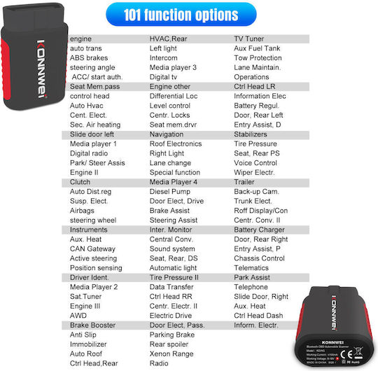 Konnwei Car Diagnostics Bluetooth Tool OBD 2 Compatible Android