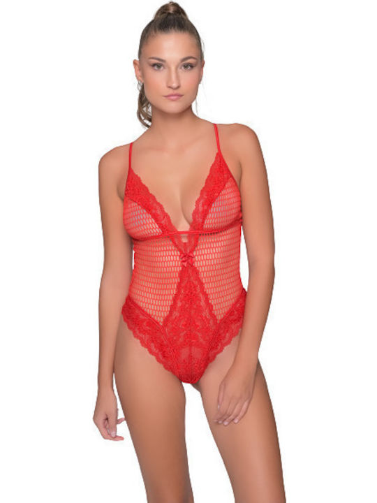 Milena by Paris Sexy Κορμάκι με Δαντέλα Κόκκινο