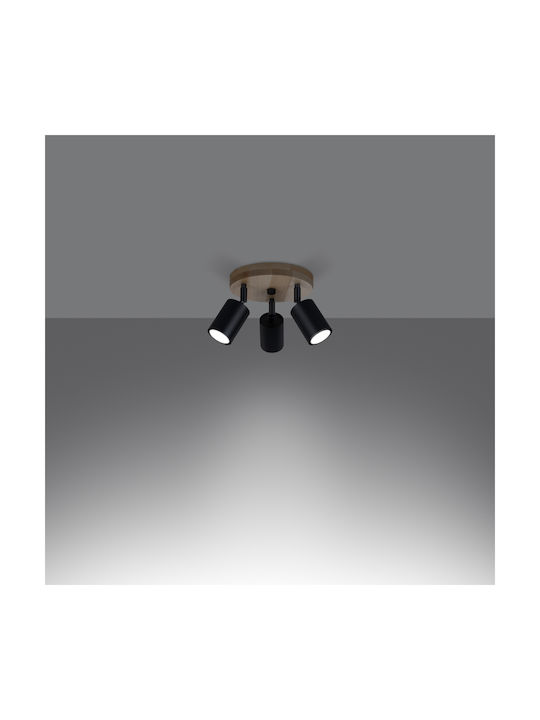 Sollux Triplu Spot cu Soclu GU10 în Culoare Negru