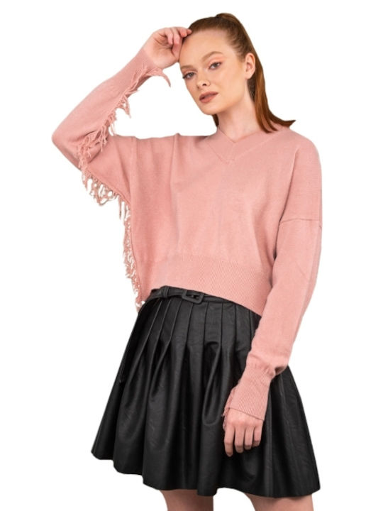 E-shopping Avenue Women's Blouse Long Sleeve with V Neckline Pink