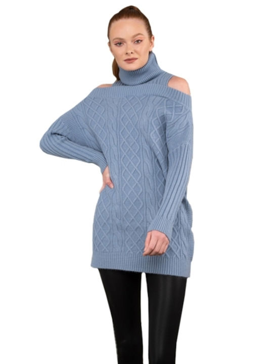 E-shopping Avenue Women's Blouse Long Sleeve Turtleneck Blue