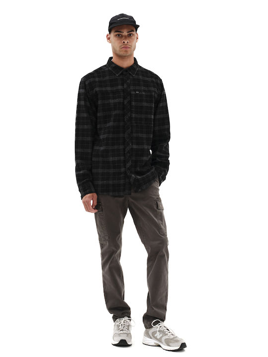 Μακρυμάνικo Κοτλέ Overshirt σε Κανονική Γραμμή Πουά Black Grey