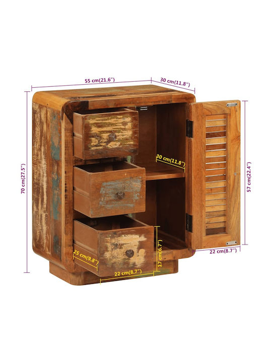 Wooden Storage Cabinet with 3 Drawers L55xW30xH70cm