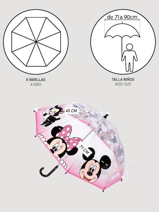 Cerda Kids Umbrella Curved Handle Minnie Mouse Pink With Diameter 45cm