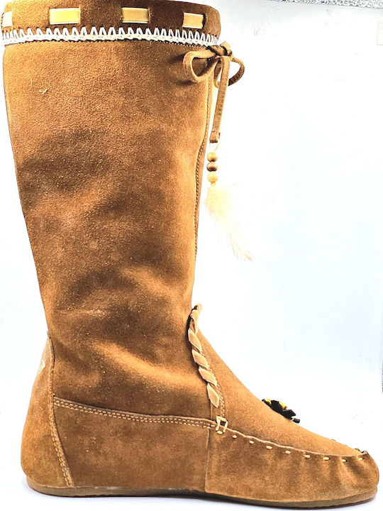 Roxy Leather Women's Boots with Fur Beige