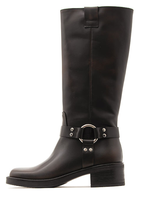 Debutto Donna Leather Women's Boots with Zipper Brown