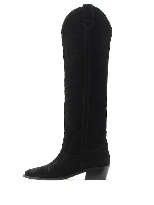 I Athens Suede Cowboy Boots Black