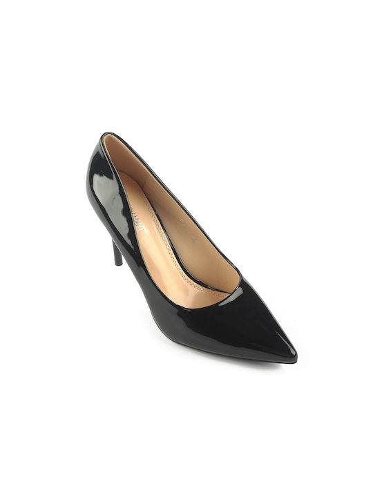 Fshoes Patent Leather Pointed Toe Black Heels