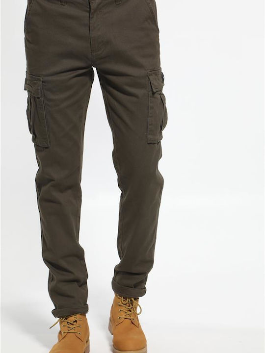 Double Men's Trousers Cargo in Regular Fit Haki