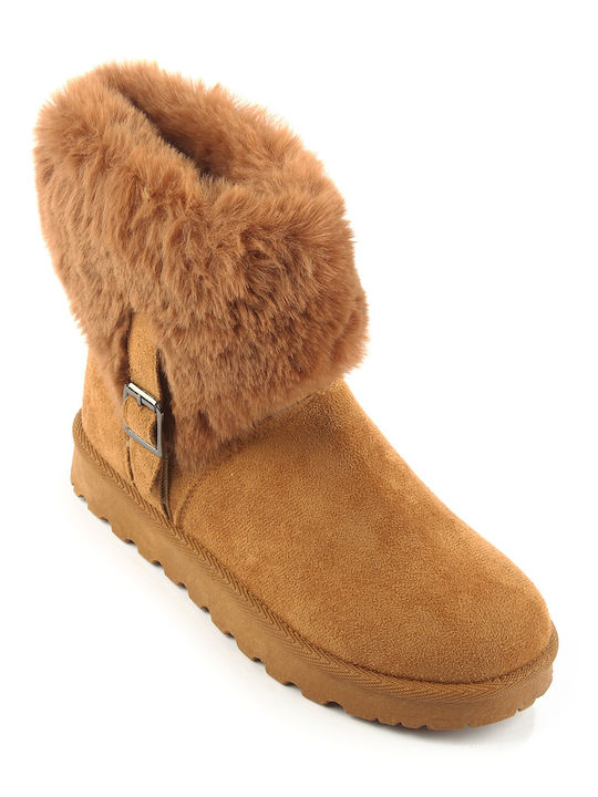 Fshoes Suede Women's Ankle Boots with Fur Brown