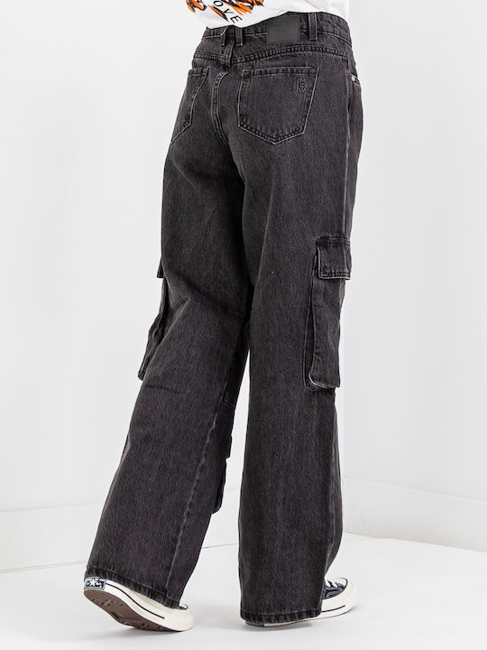 Damen Stoff Cargo Hose in Weitem Schnitt Dark Grey