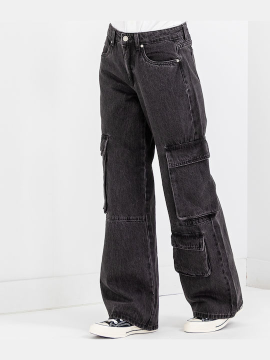 Damen Stoff Cargo Hose in Weitem Schnitt Dark Grey