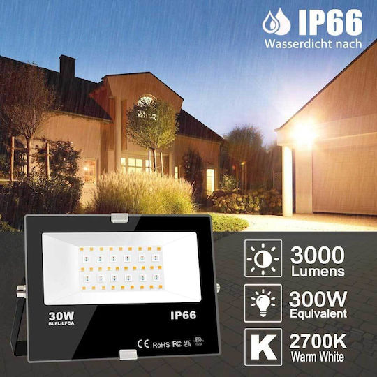 Spot Light Στεγανός Προβολέας LED 30W Θερμό Λευκό 2700K IP66