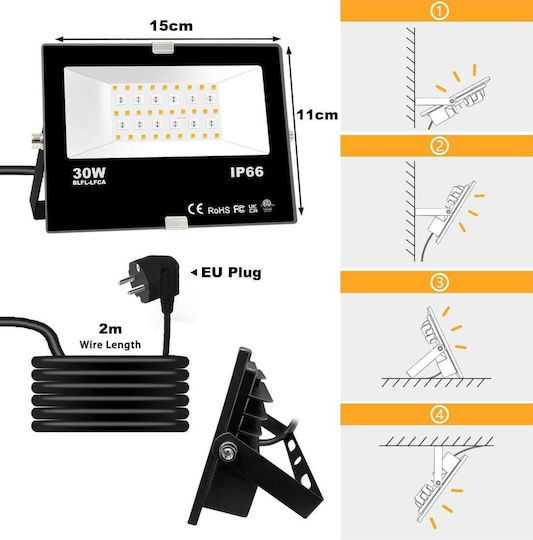 Spot Light Στεγανός Προβολέας LED 30W Θερμό Λευκό 2700K IP66