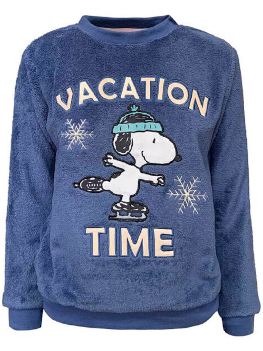 Peanuts Snoopy and Woodstock Winter Women's Pyjama Set Fleece Blue