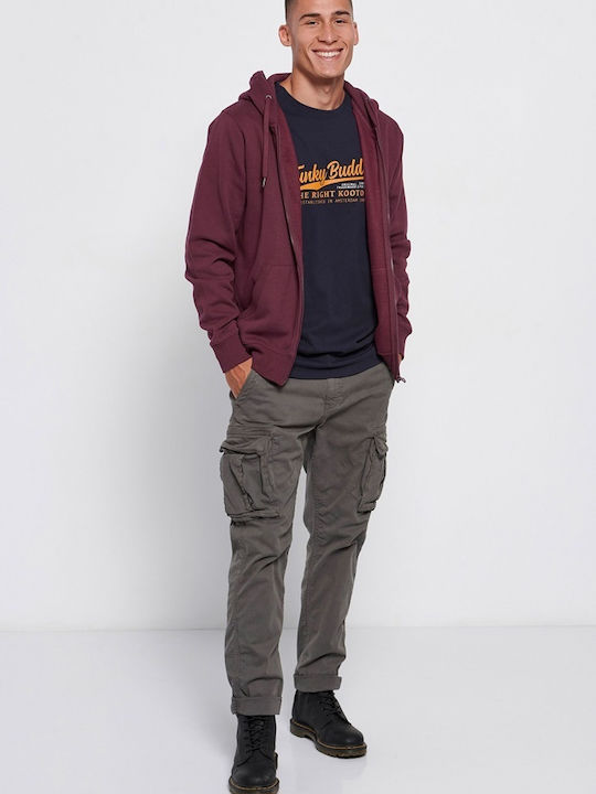 Funky Buddha Herren Sweatshirt Jacke mit Kapuze und Taschen Burgundy